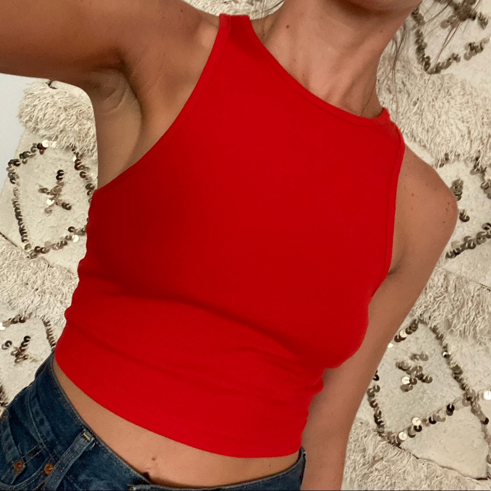 Zara bright red rib crop tank